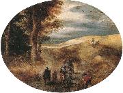 unknow artist A Hilly landscape with a Horse-Drawn cart and other oil painting reproduction